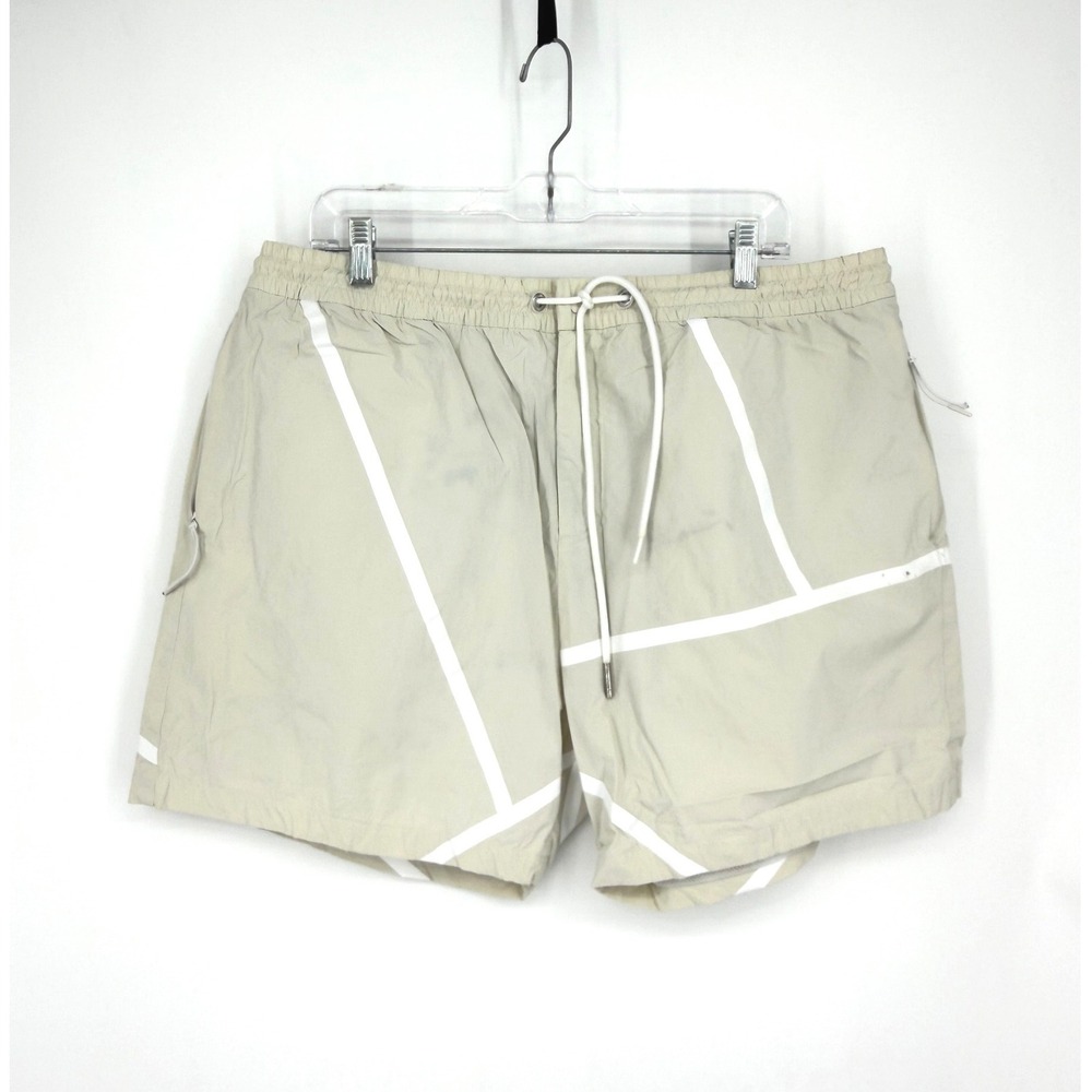 FLAW Kith 101 Men XXL Tan White Geometric Taped Nylon Swim Trunks Short RN140659